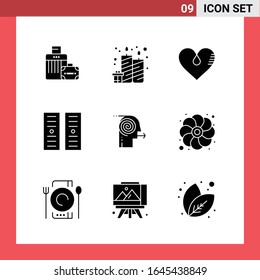 9 Icon Pack Solid Style Glyph Symbols on White Background. Simple Signs for general designing.