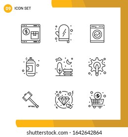 9 Icon Set. Line Style Icon Pack. Outline Symbols isolated on White Backgound for Responsive Website Designing.