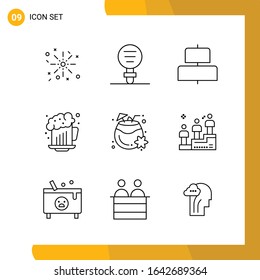 9 Icon Set. Line Style Icon Pack. Outline Symbols isolated on White Backgound for Responsive Website Designing.