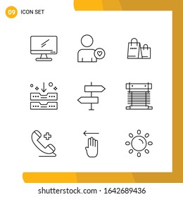 9 Icon Set. Line Style Icon Pack. Outline Symbols isolated on White Backgound for Responsive Website Designing.