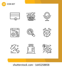 9 Icon Set. Line Style Icon Pack. Outline Symbols isolated on White Backgound for Responsive Website Designing.
