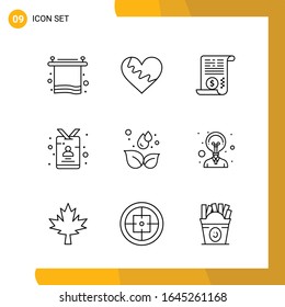  9 Conjunto de iconos. Paquete de iconos de estilo de línea. Símbolos de esquema aislados en el fondo blanco para diseño de sitio web responsable.