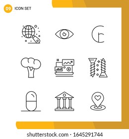 9 Icon Set. Line Style Icon Pack. Outline Symbols isolated on White Backgound for Responsive Website Designing.