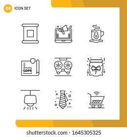 9 Icon Set. Line Style Icon Pack. Outline Symbols isolated on White Backgound for Responsive Website Designing.
