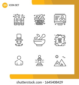 9 Icon Set. Line Style Icon Pack. Outline Symbols isolated on White Backgound for Responsive Website Designing.