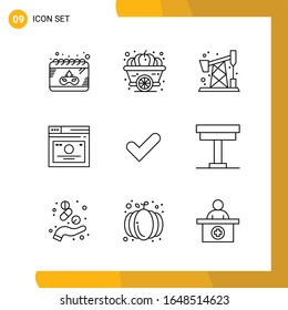 9 Icon Set. Line Style Icon Pack. Outline Symbols isolated on White Backgound for Responsive Website Designing.