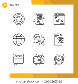 9 Conjunto de iconos. Paquete de iconos de estilo de línea. Símbolos de esquema aislados en el fondo blanco para diseño de sitio web responsable.