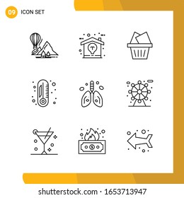 9 Icon Set. Line Style Icon Pack. Outline Symbols isolated on White Backgound for Responsive Website Designing.