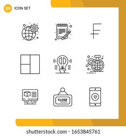 9 Icon Set. Line Style Icon Pack. Outline Symbols isolated on White Backgound for Responsive Website Designing.