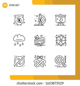 9 Icon Set. Line Style Icon Pack. Outline Symbols isolated on White Backgound for Responsive Website Designing.