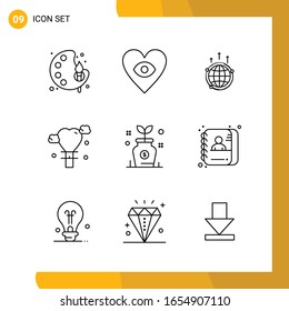 9 Icon Set. Line Style Icon Pack. Outline Symbols isolated on White Backgound for Responsive Website Designing.
