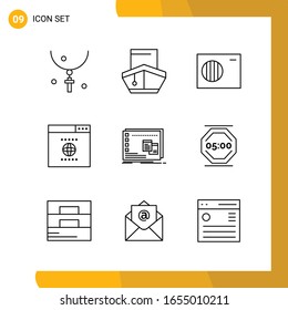 9 Icon Set. Line Style Icon Pack. Outline Symbols isolated on White Backgound for Responsive Website Designing.