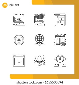 9 Icon Set. Line Style Icon Pack. Outline Symbols isolated on White Backgound for Responsive Website Designing.