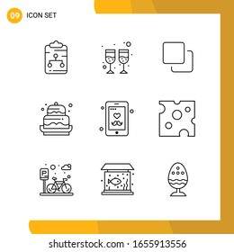 9 Icon Set. Line Style Icon Pack. Outline Symbols isolated on White Backgound for Responsive Website Designing.