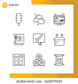 9 Icon Set. Line Style Icon Pack. Outline Symbols isolated on White Backgound for Responsive Website Designing.