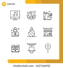 9 Icon Set. Line Style Icon Pack. Outline Symbols isolated on White Backgound for Responsive Website Designing.