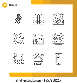 9 Icon Set. Line Style Icon Pack. Outline Symbols isolated on White Backgound for Responsive Website Designing.