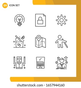 9 Icon Set. Line Style Icon Pack. Outline Symbols isolated on White Backgound for Responsive Website Designing.