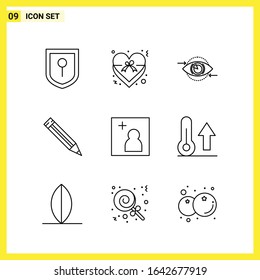 9 Icon Set. Simple Line Symbols. Outline Sign on White Background for Website Design Mobile Applications and Print Media.