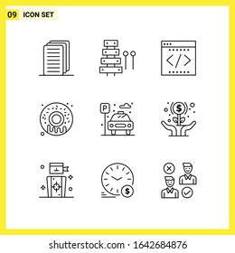 9 Icon Set. Simple Line Symbols. Outline Sign on White Background for Website Design Mobile Applications and Print Media.
