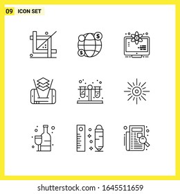 9 Icon Set. Simple Line Symbols. Outline Sign on White Background for Website Design Mobile Applications and Print Media.