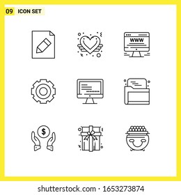 9 Icon Set. Simple Line Symbols. Outline Sign on White Background for Website Design Mobile Applications and Print Media.