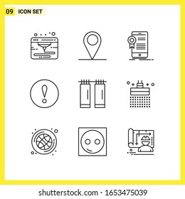 9 Icon Set. Simple Line Symbols. Outline Sign on White Background for Website Design Mobile Applications and Print Media.