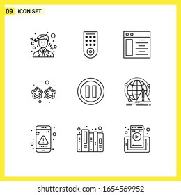 9 Icon Set. Simple Line Symbols. Outline Sign on White Background for Website Design Mobile Applications and Print Media.