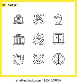 9 Icon Set. Simple Line Symbols. Outline Sign on White Background for Website Design Mobile Applications and Print Media.