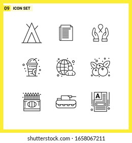9 Icon Set. Simple Line Symbols. Outline Sign on White Background for Website Design Mobile Applications and Print Media.