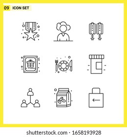 9 Icon Set. Simple Line Symbols. Outline Sign on White Background for Website Design Mobile Applications and Print Media.