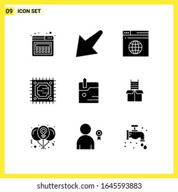 9 Icon Set. Simple Solid Symbols. Glyph Sign on White Background for Website Design Mobile Applications and Print Media.