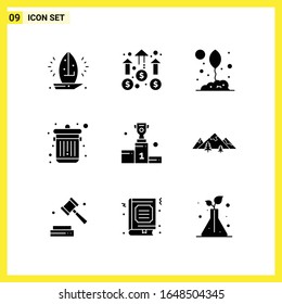 9 Icon Set. Simple Solid Symbols. Glyph Sign on White Background for Website Design Mobile Applications and Print Media.
