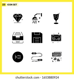 9 Icon Set. Simple Solid Symbols. Glyph Sign on White Background for Website Design Mobile Applications and Print Media.