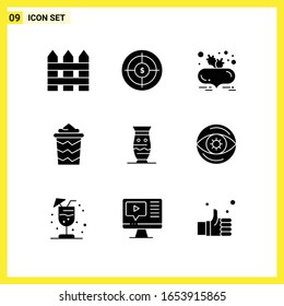9 Icon Set. Simple Solid Symbols. Glyph Sign on White Background for Website Design Mobile Applications and Print Media.