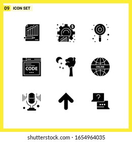 9 Icon Set. Simple Solid Symbols. Glyph Sign on White Background for Website Design Mobile Applications and Print Media.