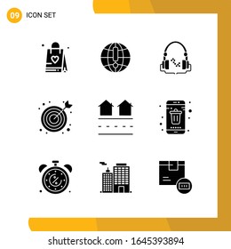 9 Icon Set. Solid Style Icon Pack. Glyph Symbols isolated on White Backgound for Responsive Website Designing.