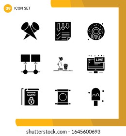 9 Icon Set. Solid Style Icon Pack. Glyph Symbols isolated on White Backgound for Responsive Website Designing.