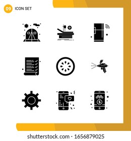 9 Icon Set. Solid Style Icon Pack. Glyph Symbols isolated on White Backgound for Responsive Website Designing.