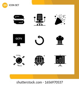 9 Icon Set. Solid Style Icon Pack. Glyph Symbols isolated on White Backgound for Responsive Website Designing.