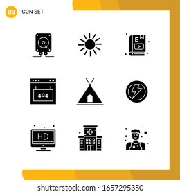 9 Icon Set. Solid Style Icon Pack. Glyph Symbols isolated on White Backgound for Responsive Website Designing.