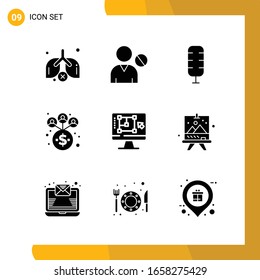9 Icon Set. Solid Style Icon Pack. Glyph Symbols isolated on White Backgound for Responsive Website Designing.