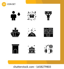 9 Icon Set. Solid Style Icon Pack. Glyph Symbols isolated on White Backgound for Responsive Website Designing.