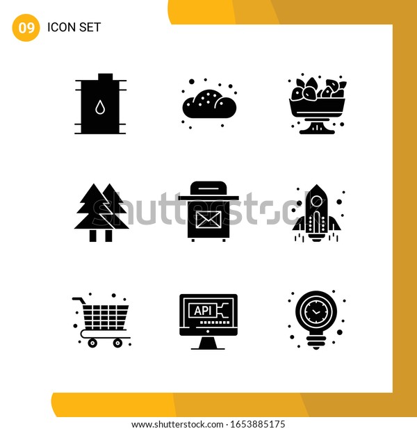 9 Icon Set.
Solid Style Icon Pack. Glyph Symbols isolated on White Backgound
for Responsive Website
Designing.