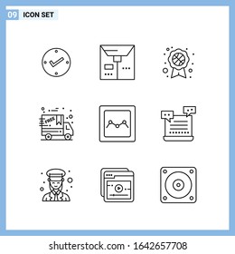 9 Icons. Line style Creative Outline Symbols. Black Line Icon Sign Isolated on White Background.