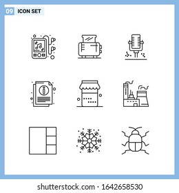 9 Icons. Line style Creative Outline Symbols. Black Line Icon Sign Isolated on White Background.