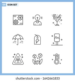 9 Icons. Line style Creative Outline Symbols. Black Line Icon Sign Isolated on White Background.