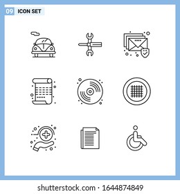 9 Icons. Line style Creative Outline Symbols. Black Line Icon Sign Isolated on White Background.