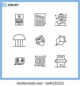 9 Icons. Line style Creative Outline Symbols. Black Line Icon Sign Isolated on White Background.