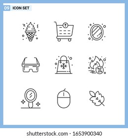 9 Icons. Line style Creative Outline Symbols. Black Line Icon Sign Isolated on White Background.